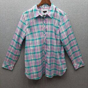 Talbots Womens Plaid Cotton Shirt Large Made In Vietnam